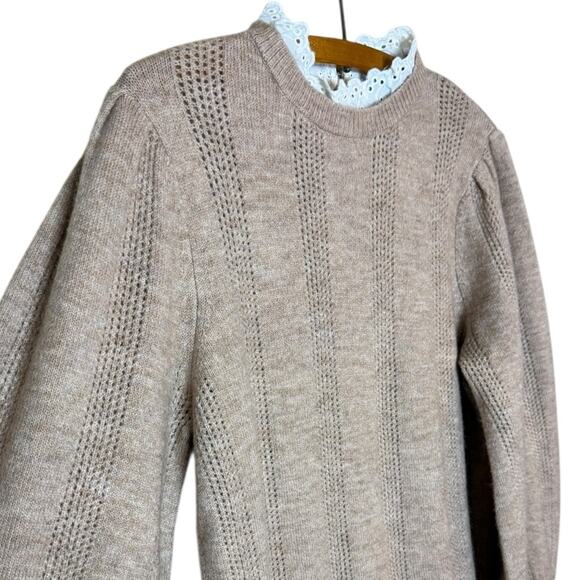 ASOS Women’s Sz US 0 Knit Dress with Lace Detail in Oatmeal - Picture 3 of 9